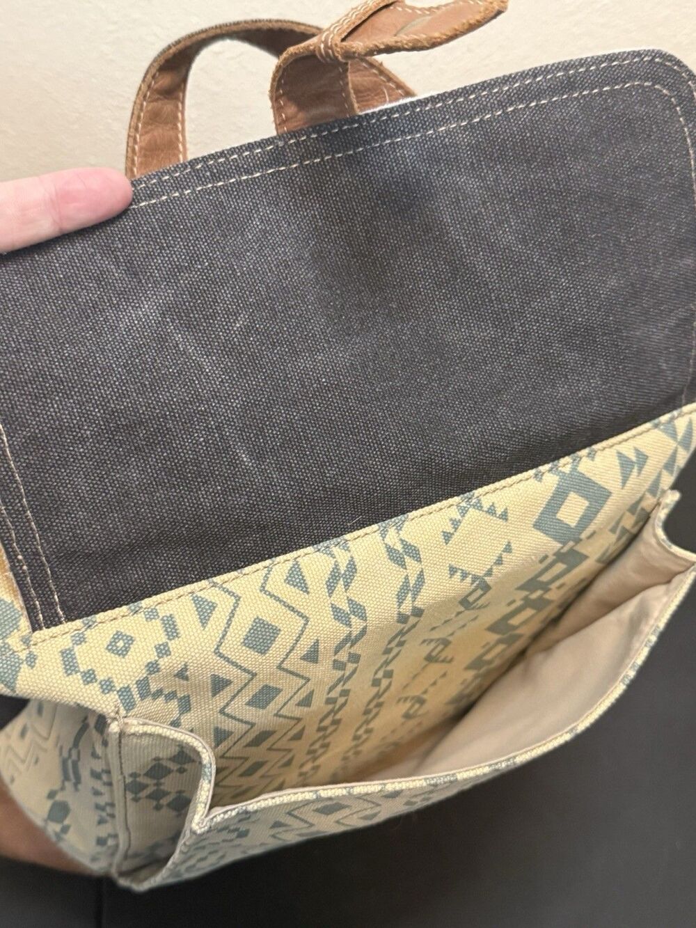 Le Miel Backpack Canvas Suede Denim Bag ChillX size LARGE Western EUC - Picture 10 of 13